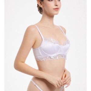 Satin & Lace Floral Lingerie Set for Women – Push-Up Underwire Bra and Embroidered Thong – 4 Colors (Beige, Black, Red, White) – Luxurious Intimates