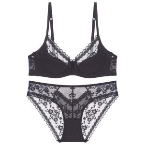 Sexy Floral Lace Underwire Lingerie Set for Women – Sheer Push-Up Bra Panty 2-Piece Intimate Set – Adjustable Straps, Ultra-Soft Mesh – Available in Black, Pink, and White